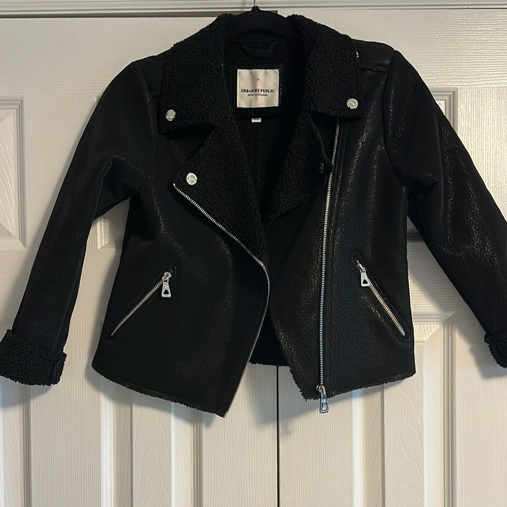 Urban Republic Girls Black Faux Leather Moto Zipper Jacket - Size M